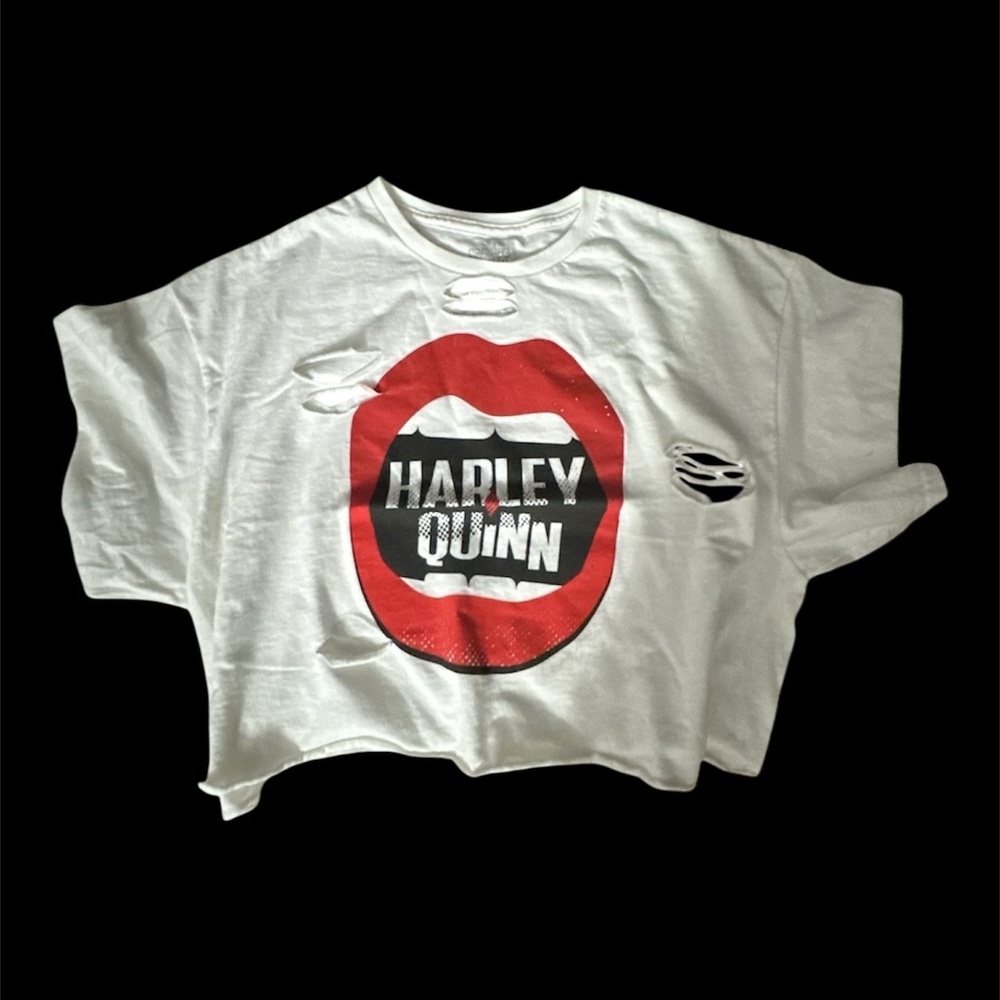 Harley Quinn Distressed White Crop Top